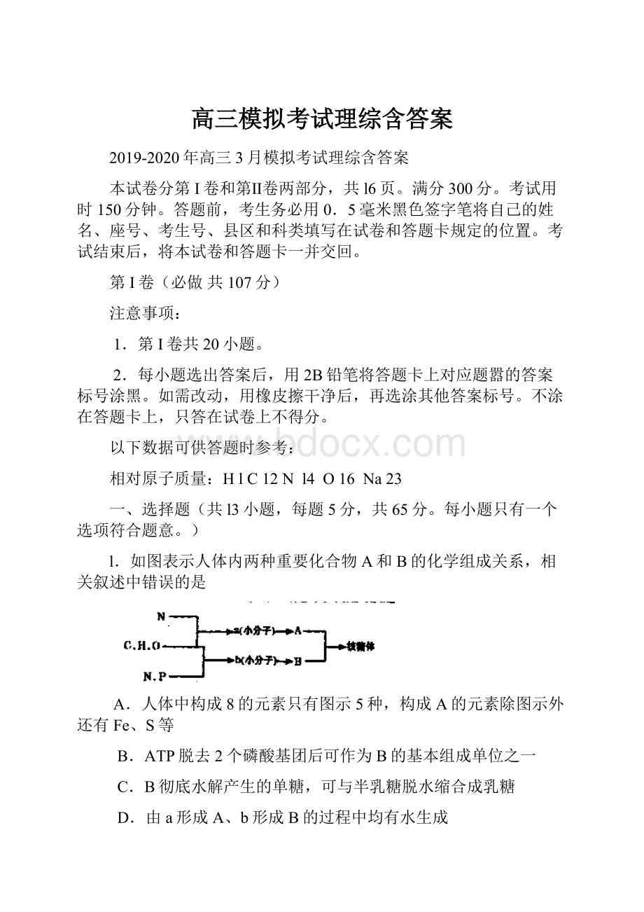 高三模拟考试理综含答案.docx_第1页