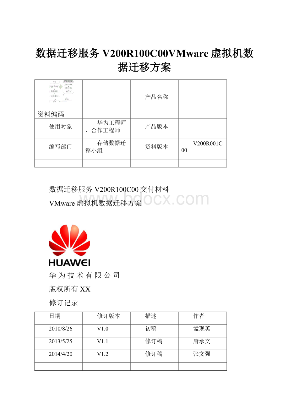 数据迁移服务V200R100C00VMware虚拟机数据迁移方案Word文档格式.docx_第1页