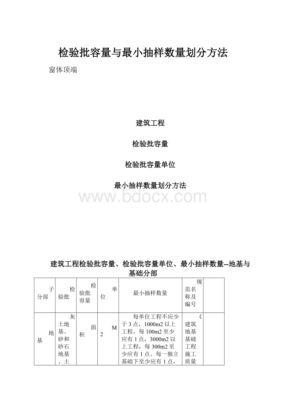 检验批容量与最小抽样数量划分方法Word文档下载推荐.docx