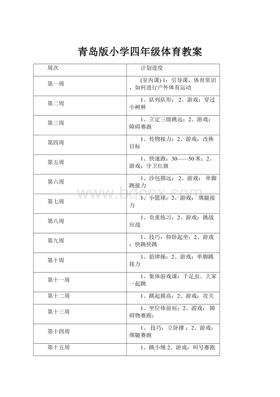 青岛版小学四年级体育教案Word文件下载.docx