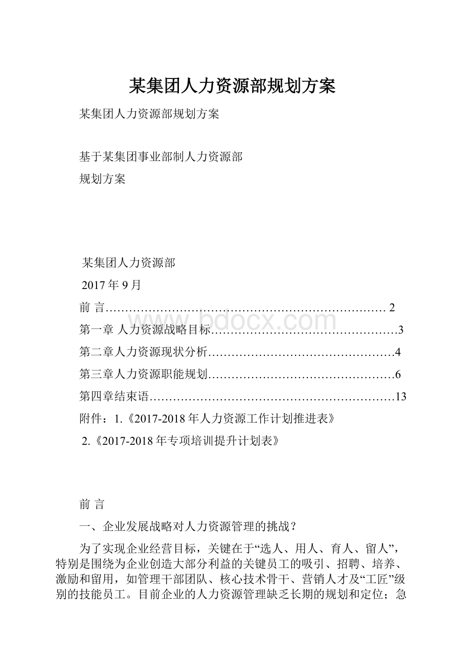 某集团人力资源部规划方案Word下载.docx