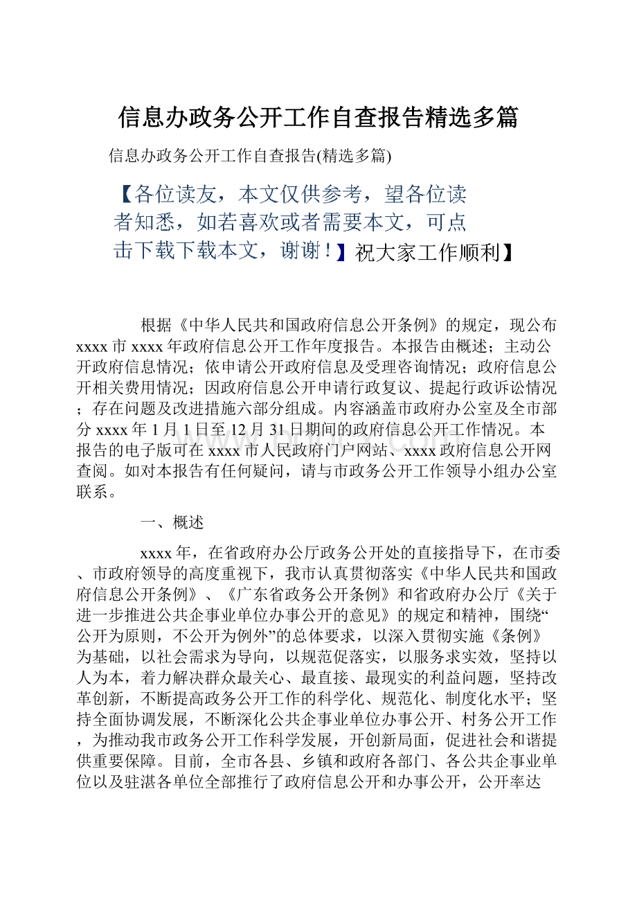 信息办政务公开工作自查报告精选多篇.docx_第1页