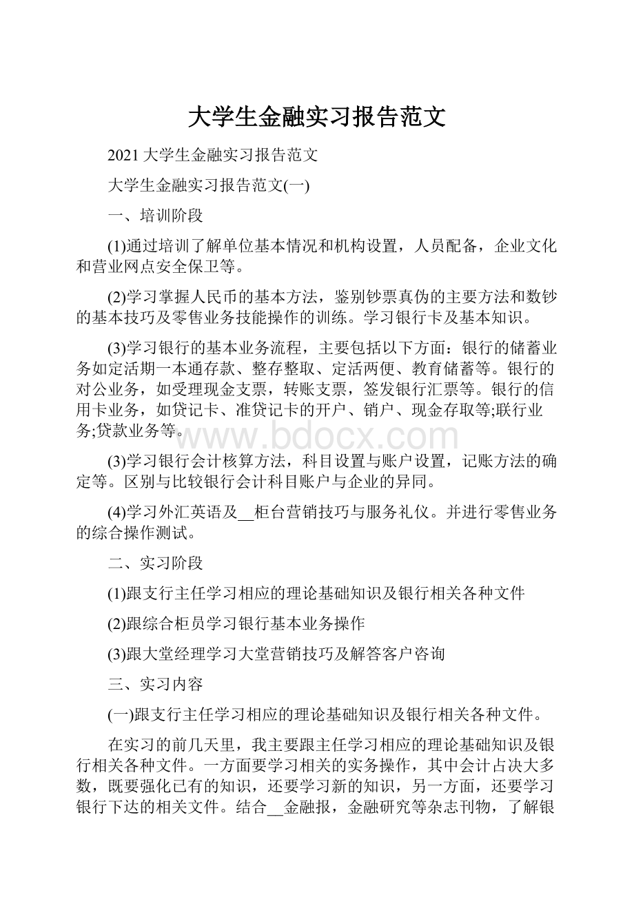 大学生金融实习报告范文Word格式.docx