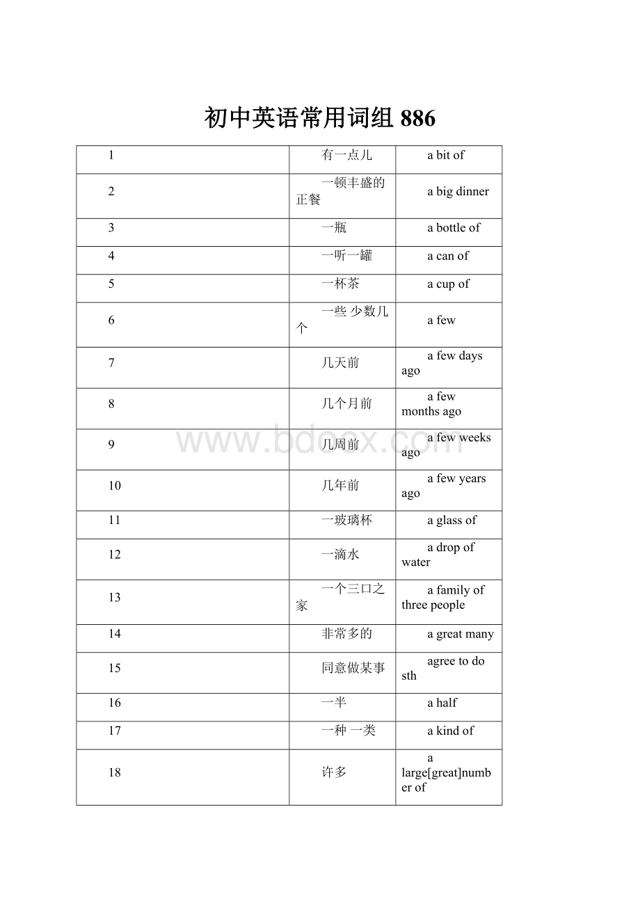 初中英语常用词组886Word下载.docx