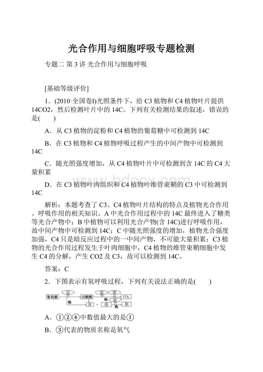 光合作用与细胞呼吸专题检测.docx