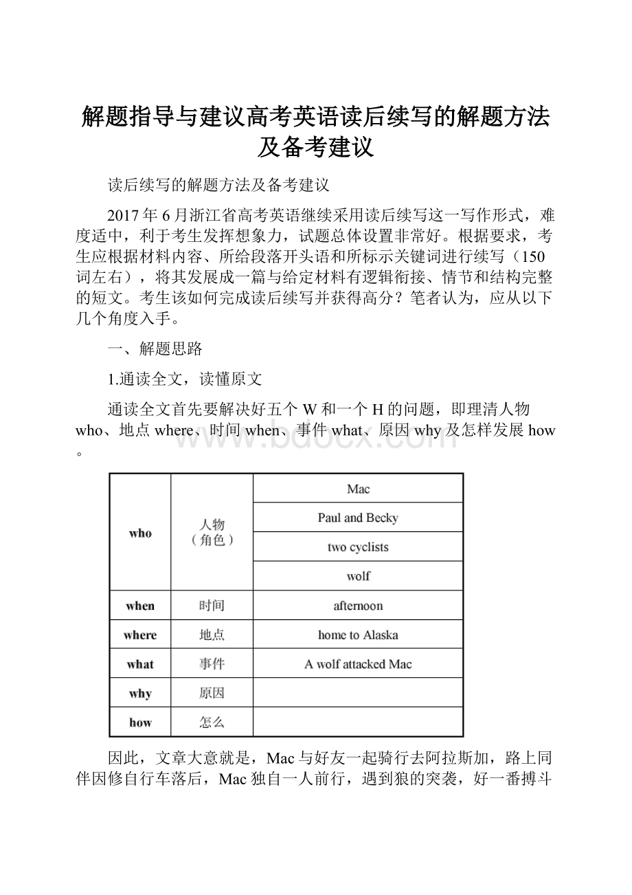 解题指导与建议高考英语读后续写的解题方法及备考建议文档格式.docx