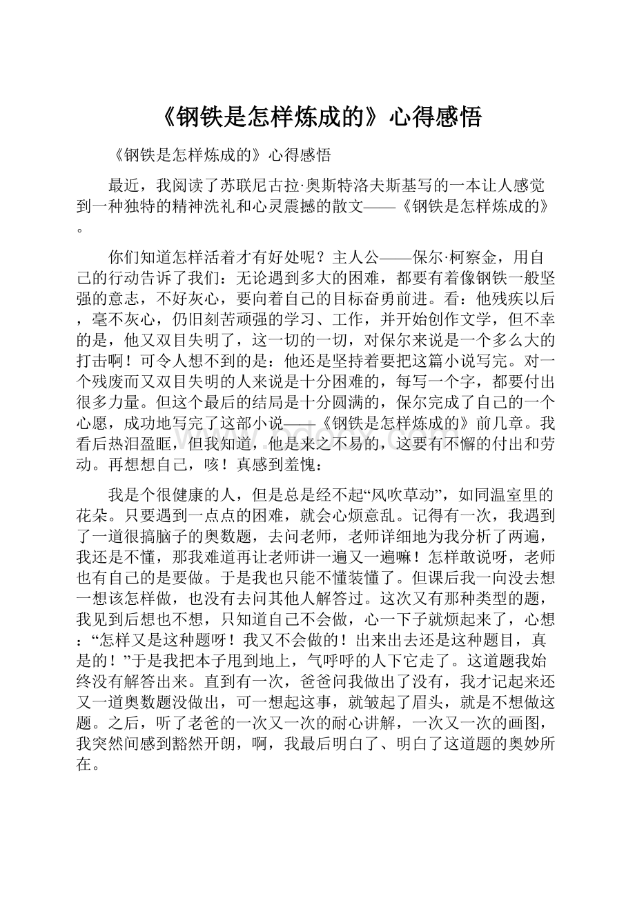 《钢铁是怎样炼成的》心得感悟.docx_第1页