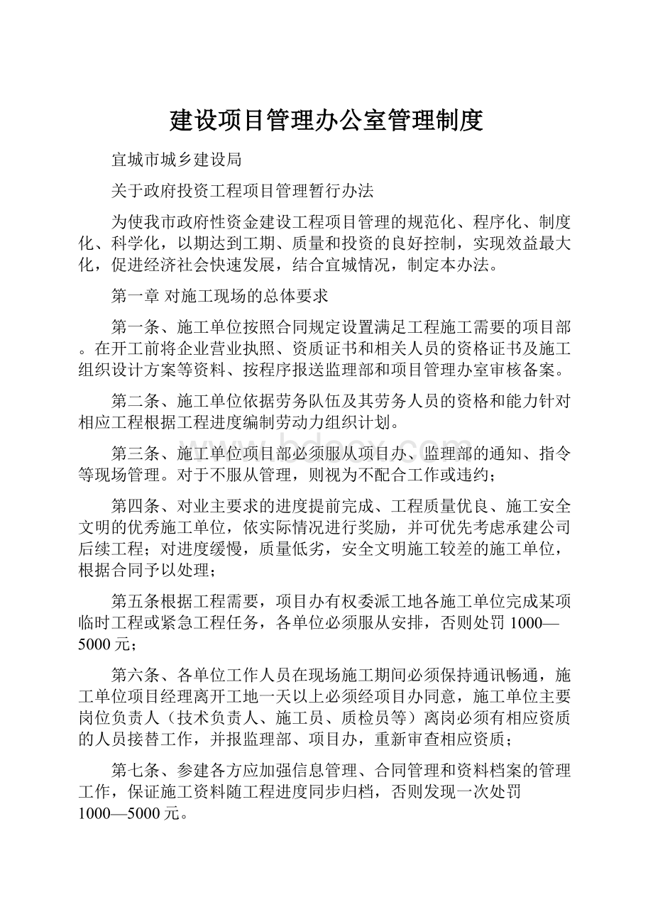 建设项目管理办公室管理制度Word文档格式.docx