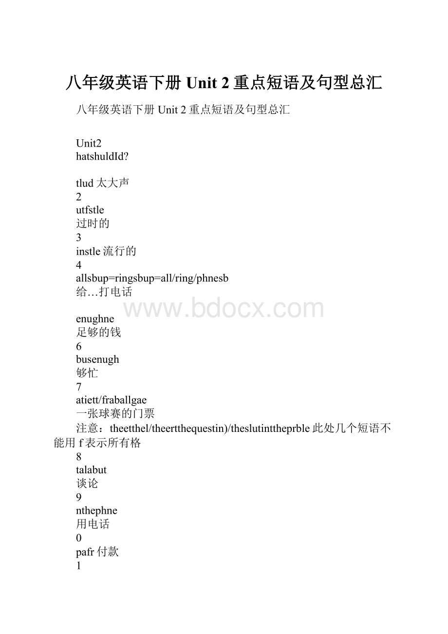 八年级英语下册Unit 2重点短语及句型总汇.docx_第1页