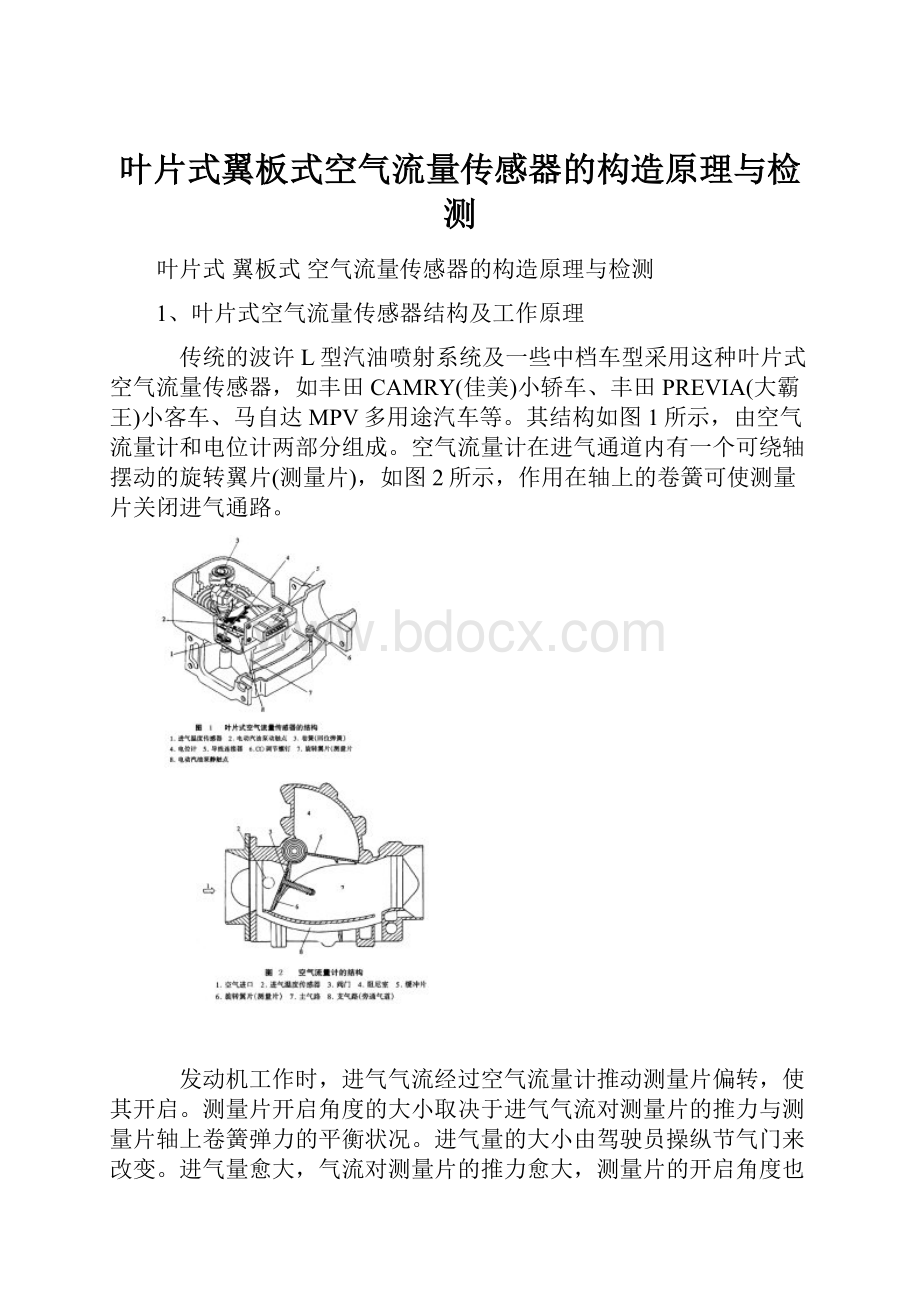 叶片式翼板式空气流量传感器的构造原理与检测Word文件下载.docx