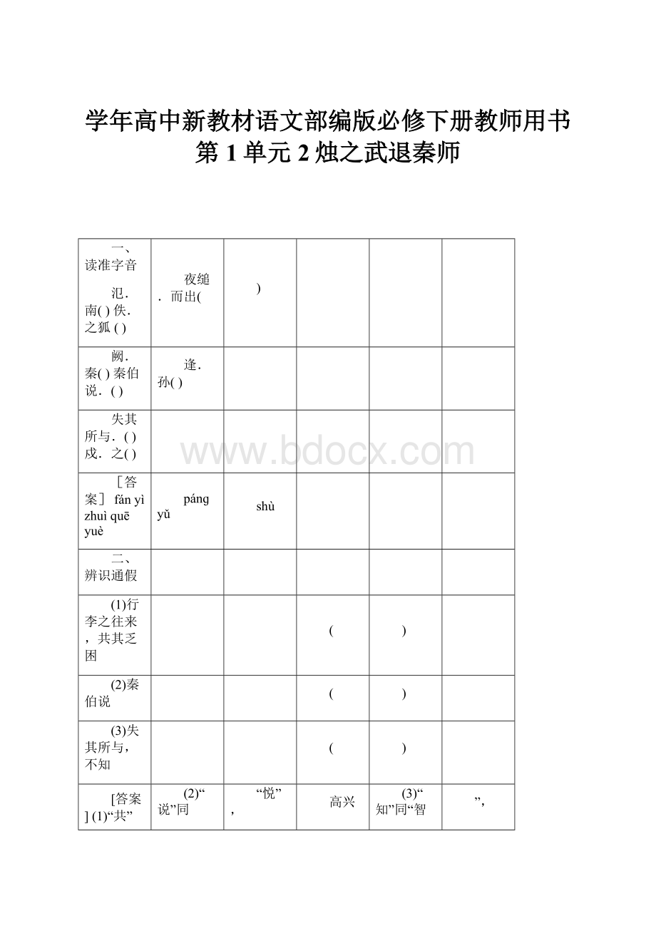 学年高中新教材语文部编版必修下册教师用书第1单元2烛之武退秦师Word文档下载推荐.docx_第1页