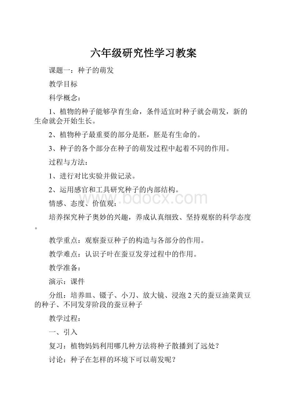 六年级研究性学习教案Word文档格式.docx