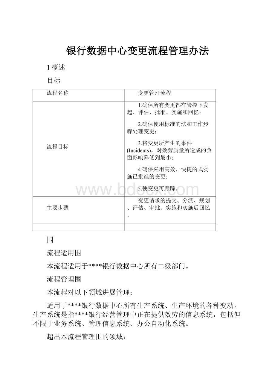 银行数据中心变更流程管理办法Word格式文档下载.docx_第1页