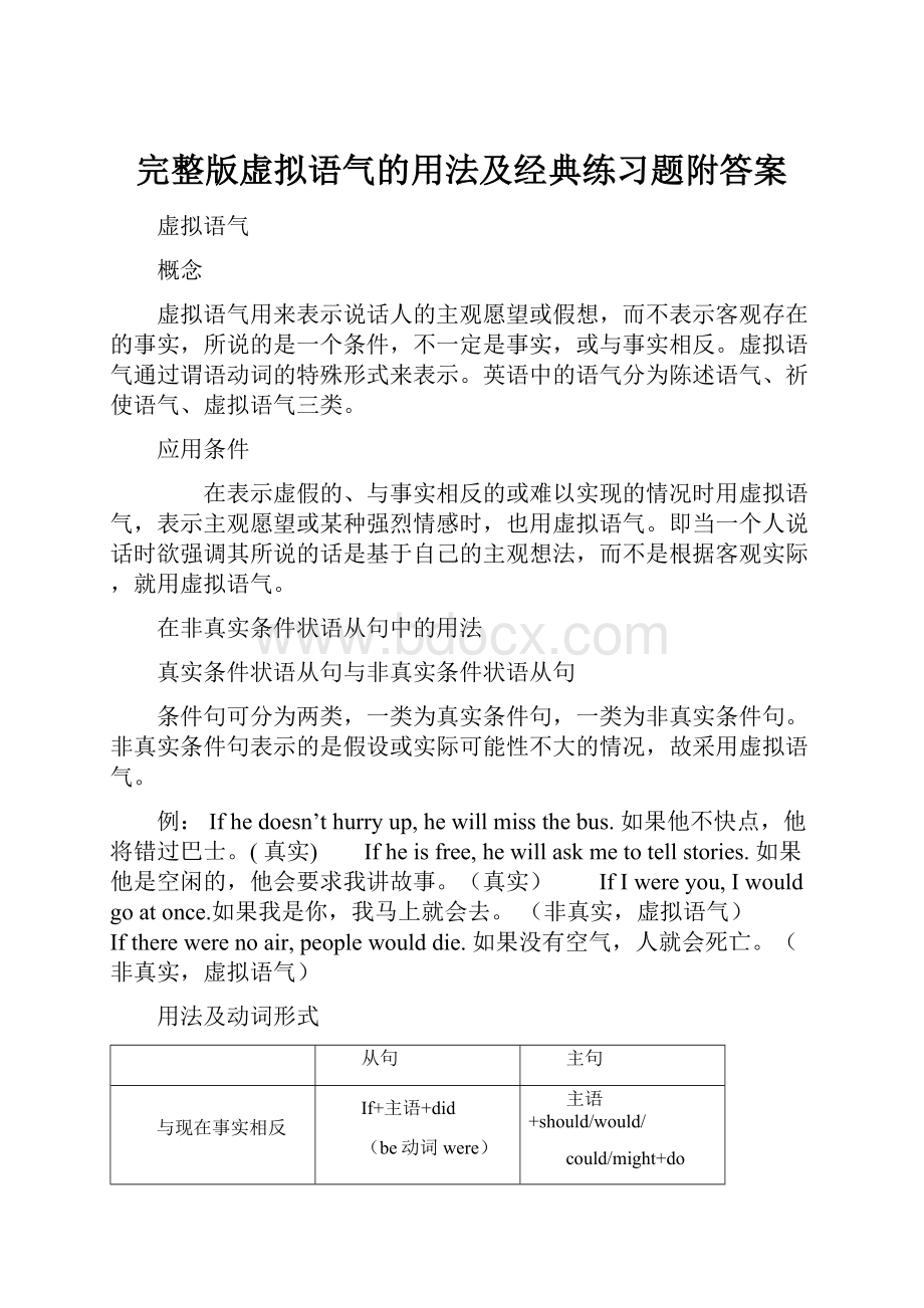 完整版虚拟语气的用法及经典练习题附答案.docx_第1页