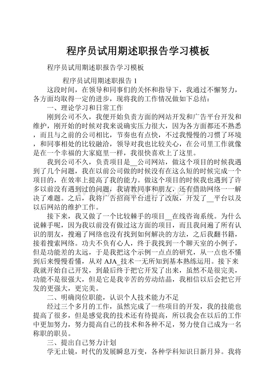 程序员试用期述职报告学习模板.docx