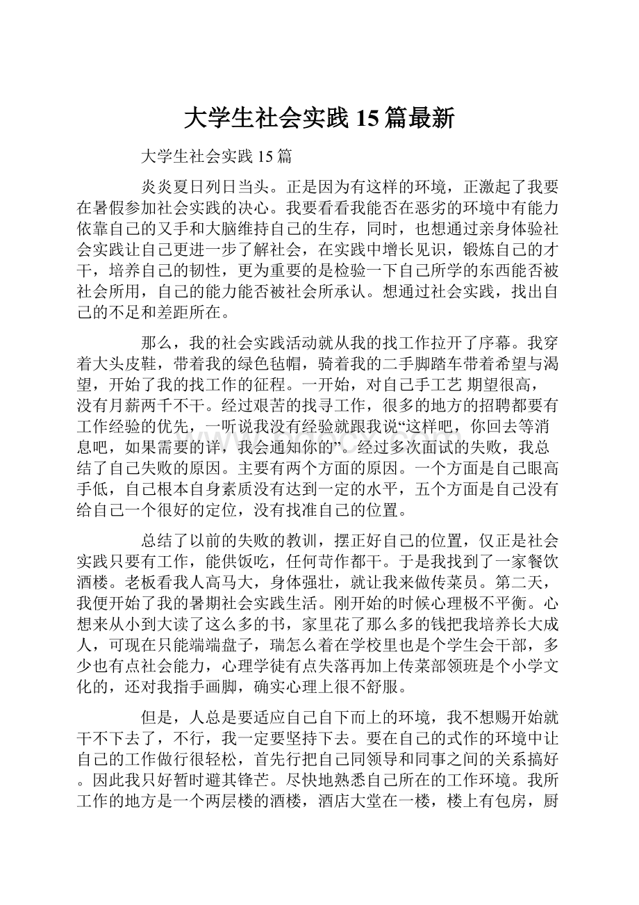 大学生社会实践15篇最新Word文档格式.docx_第1页