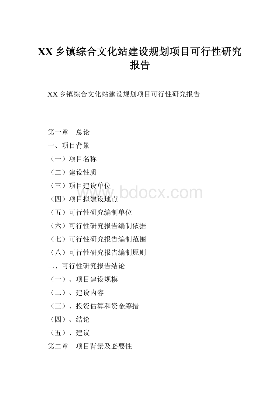 XX乡镇综合文化站建设规划项目可行性研究报告.docx_第1页