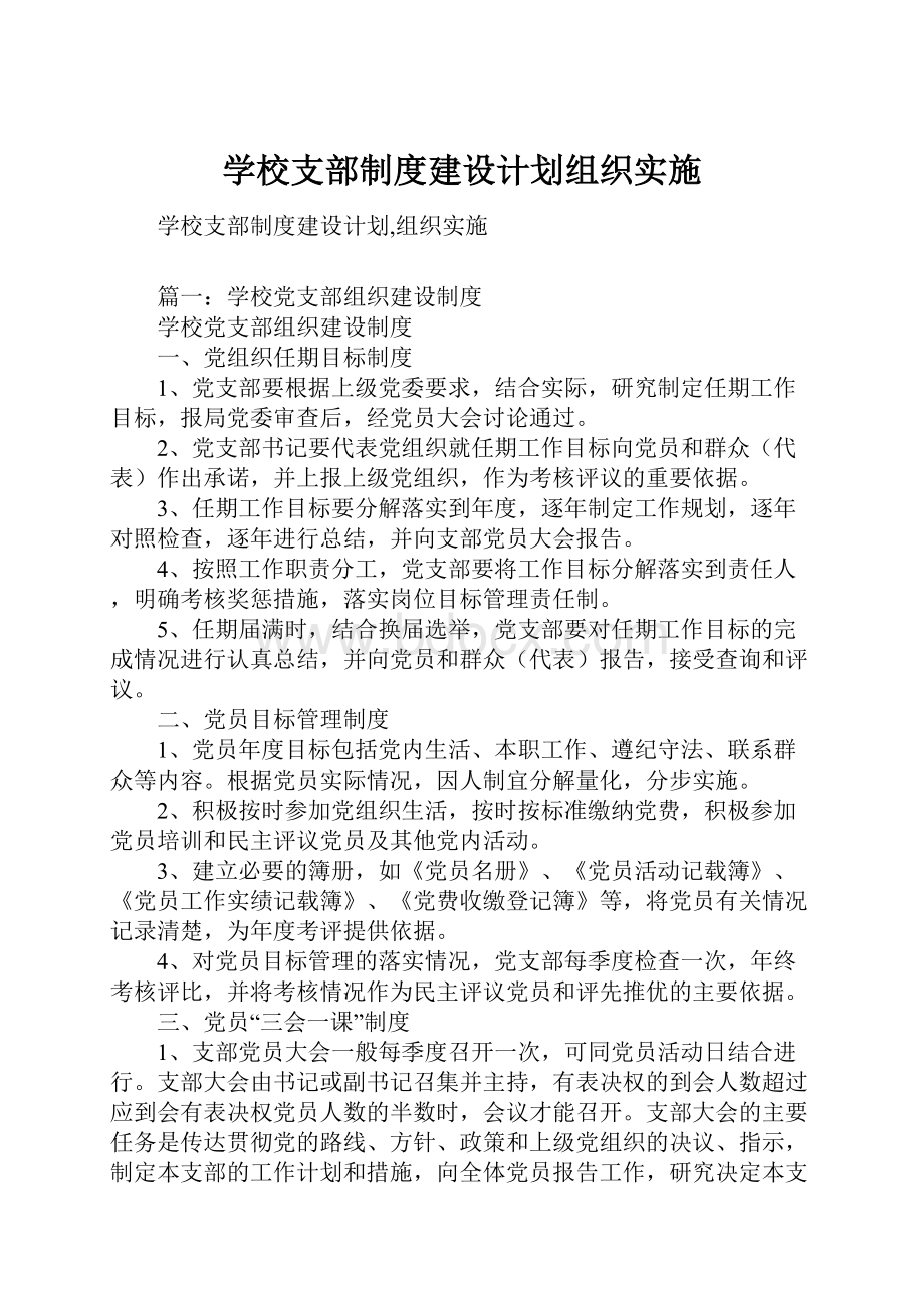 学校支部制度建设计划组织实施.docx_第1页