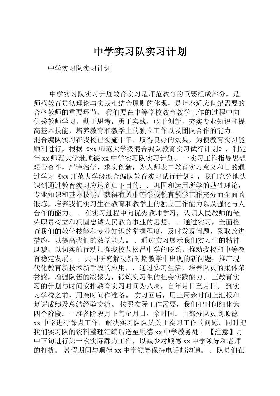 中学实习队实习计划.docx