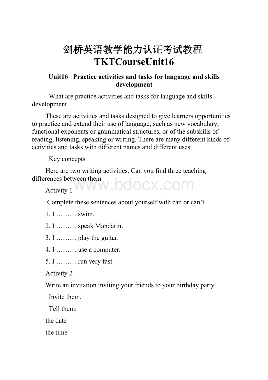 剑桥英语教学能力认证考试教程TKTCourseUnit16.docx_第1页