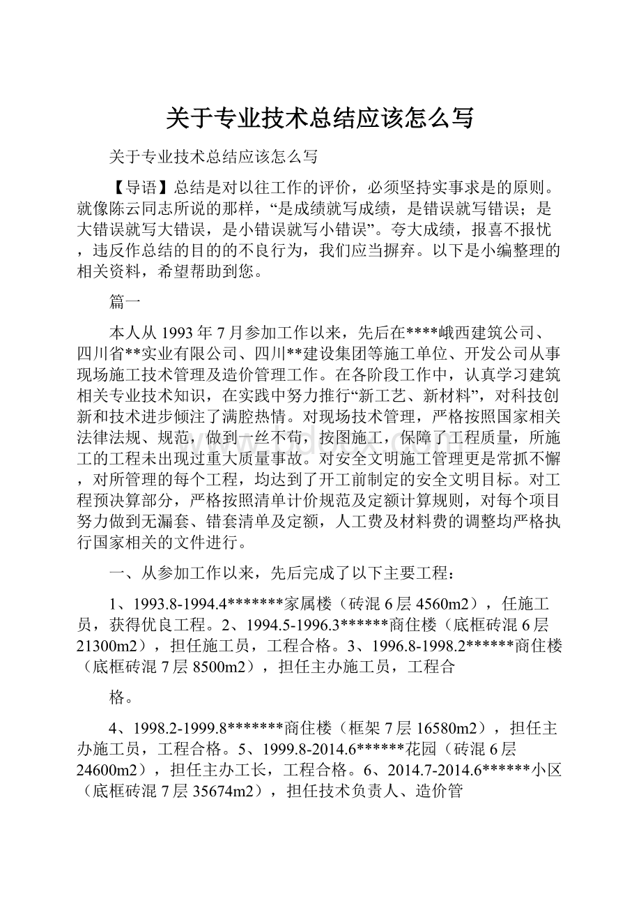 关于专业技术总结应该怎么写Word文档下载推荐.docx