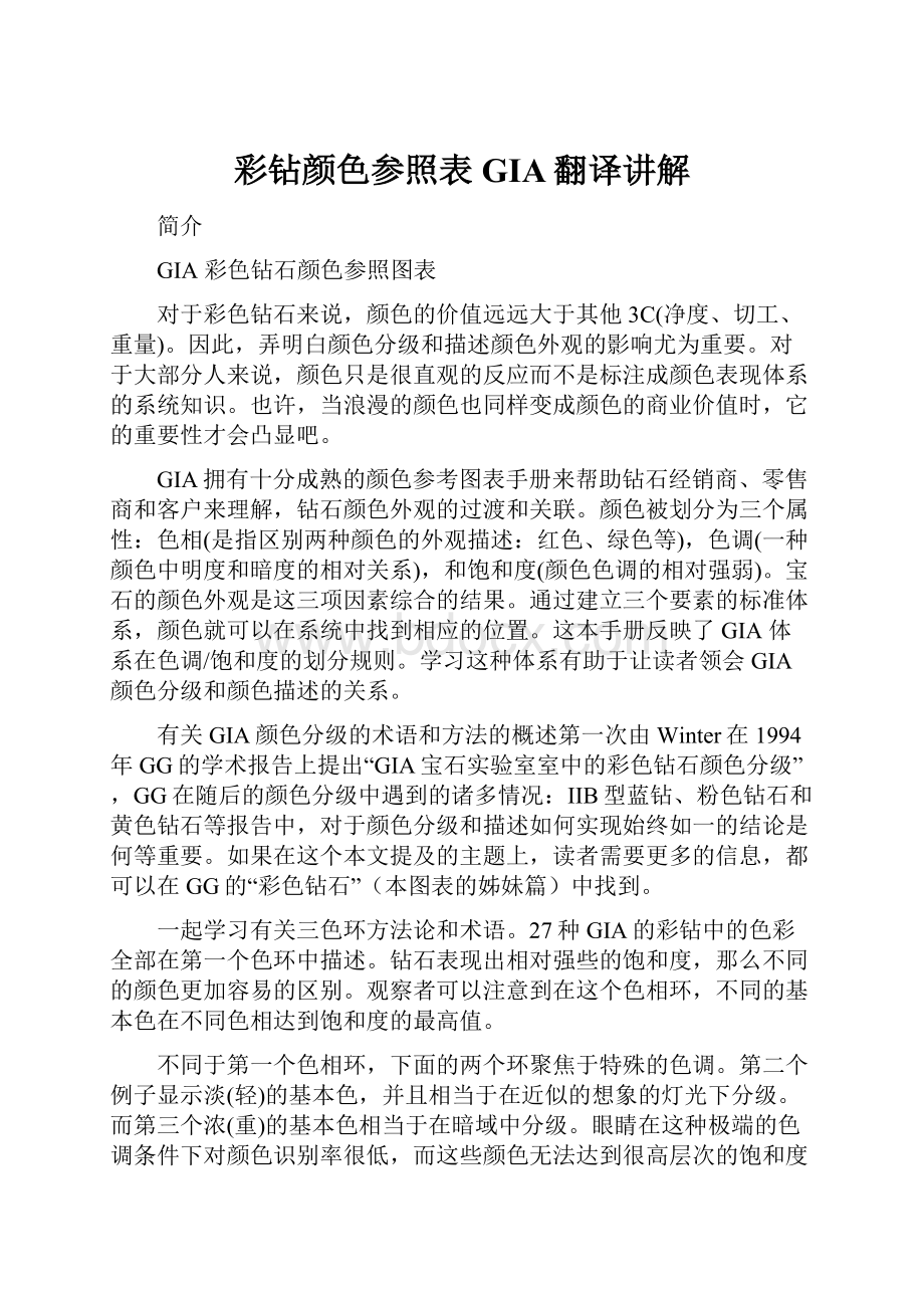 彩钻颜色参照表GIA翻译讲解Word文件下载.docx