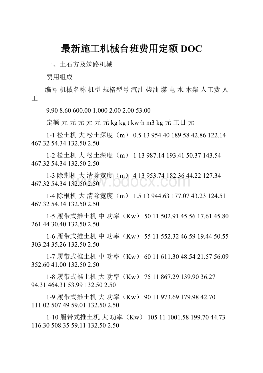 最新施工机械台班费用定额DOC.docx_第1页