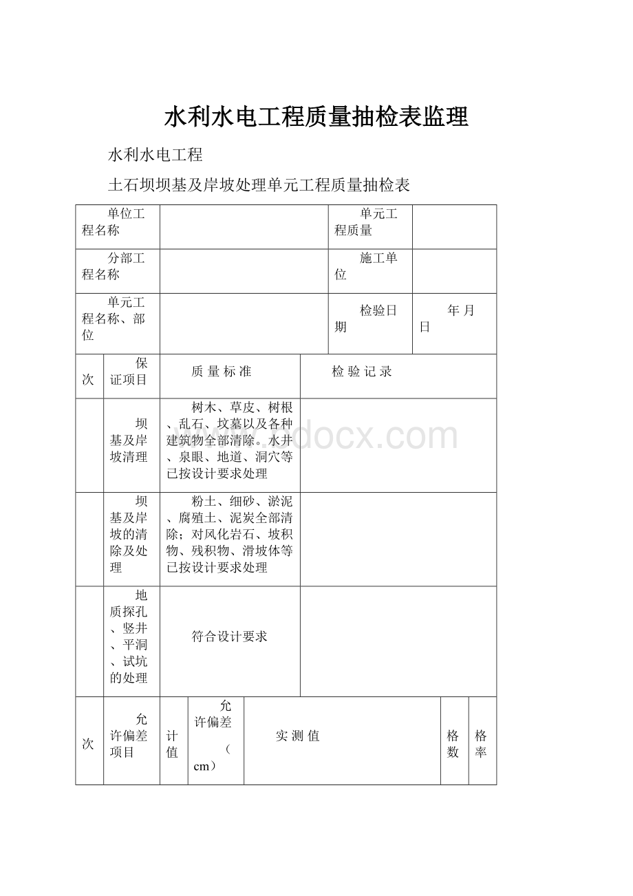 水利水电工程质量抽检表监理.docx