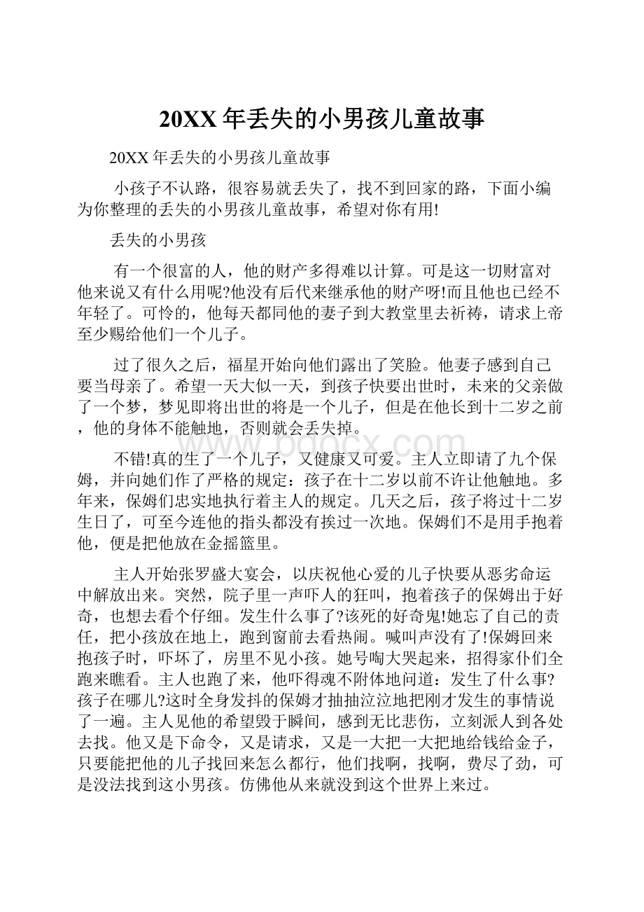 20XX年丢失的小男孩儿童故事文档格式.docx_第1页