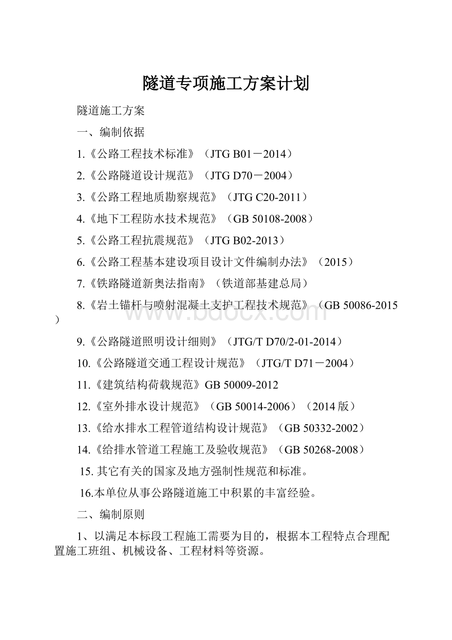 隧道专项施工方案计划.docx