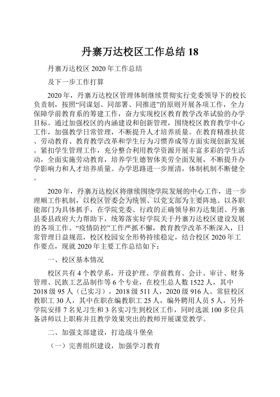 丹寨万达校区工作总结18文档格式.docx