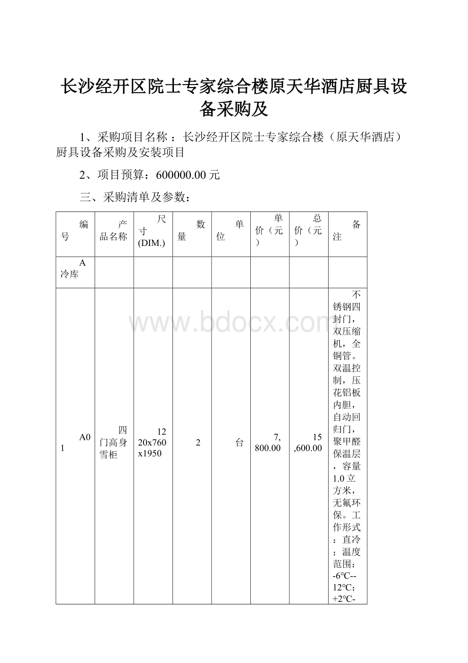 长沙经开区院士专家综合楼原天华酒店厨具设备采购及.docx