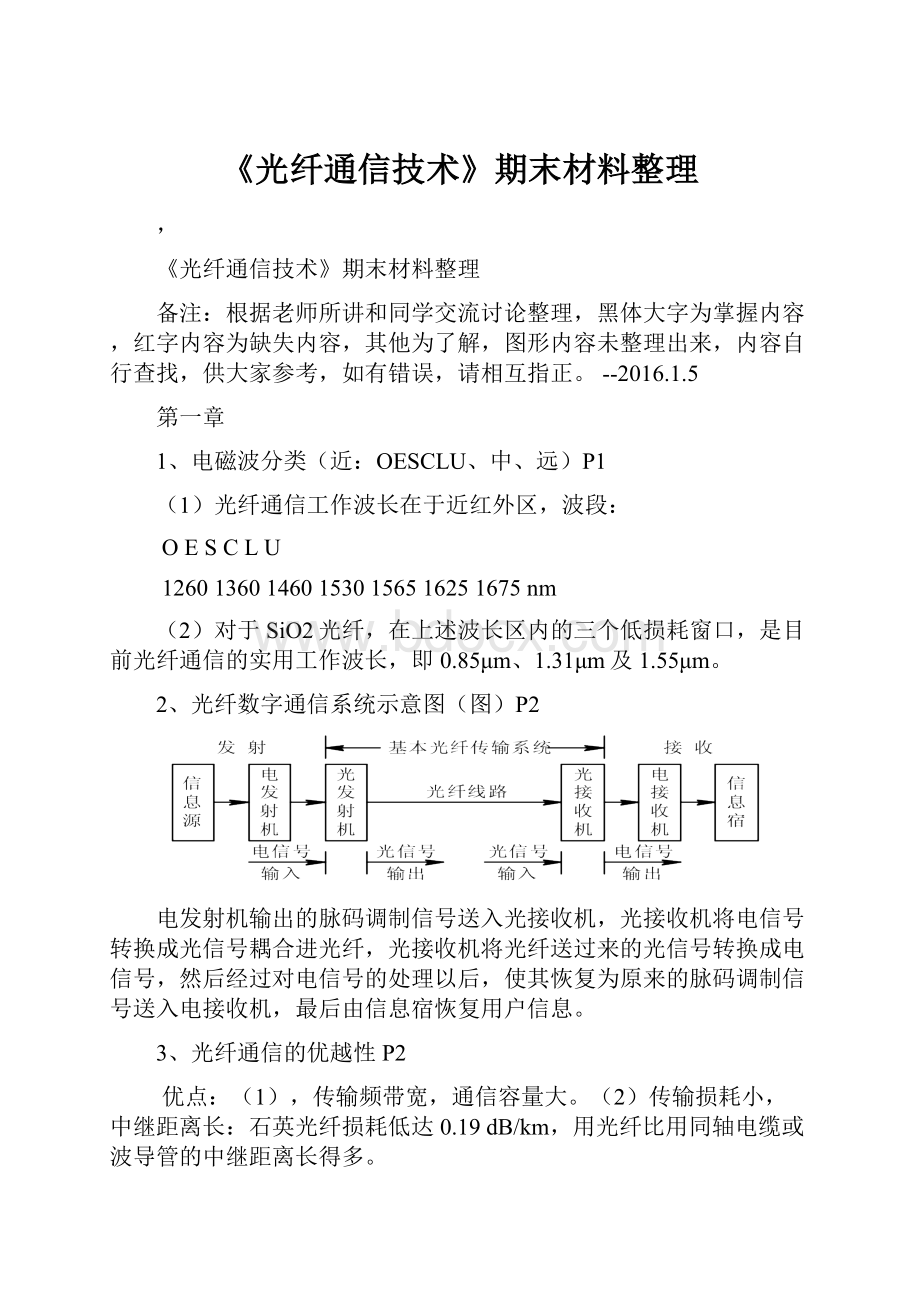 《光纤通信技术》期末材料整理Word下载.docx