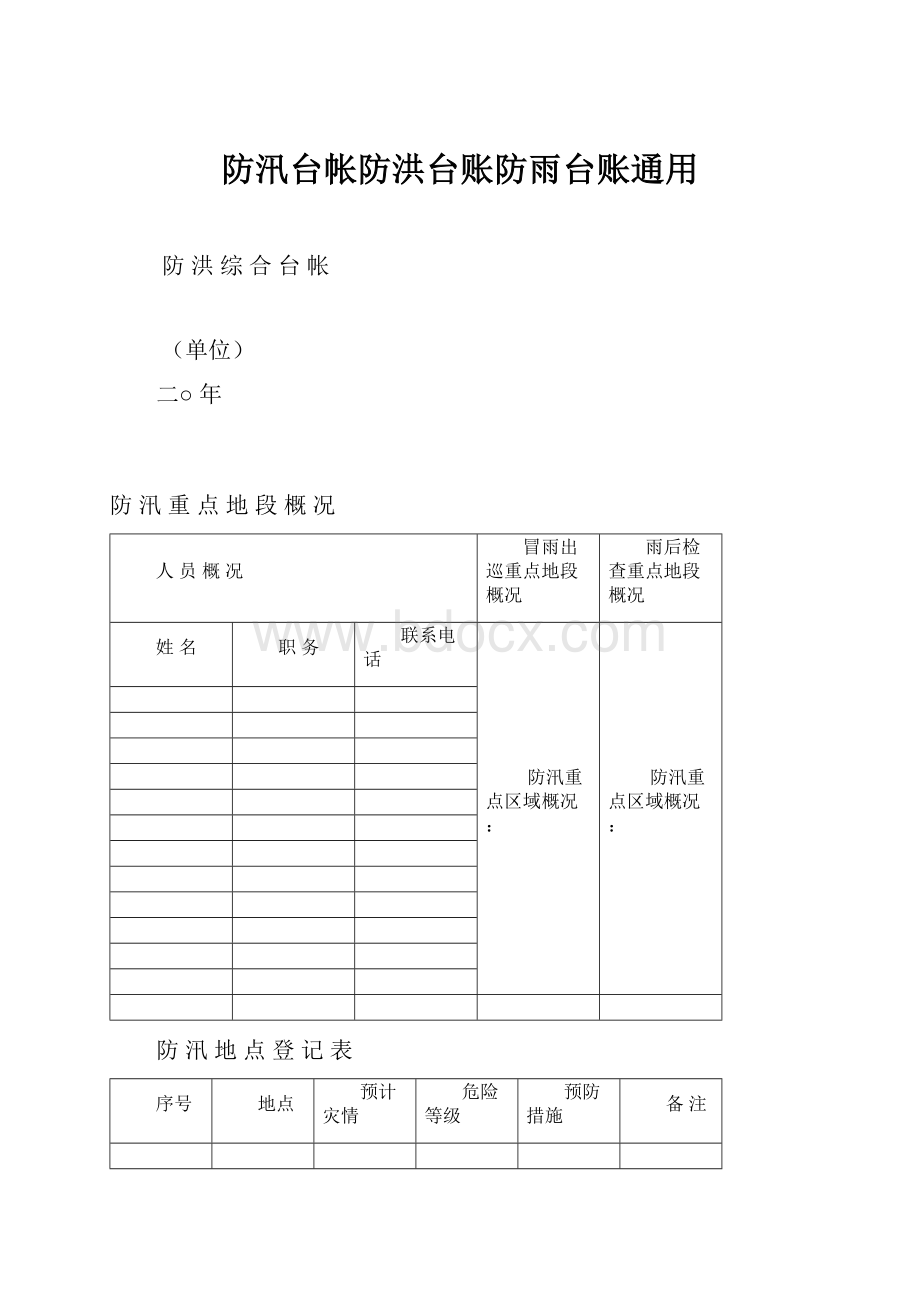 防汛台帐防洪台账防雨台账通用Word文档下载推荐.docx_第1页