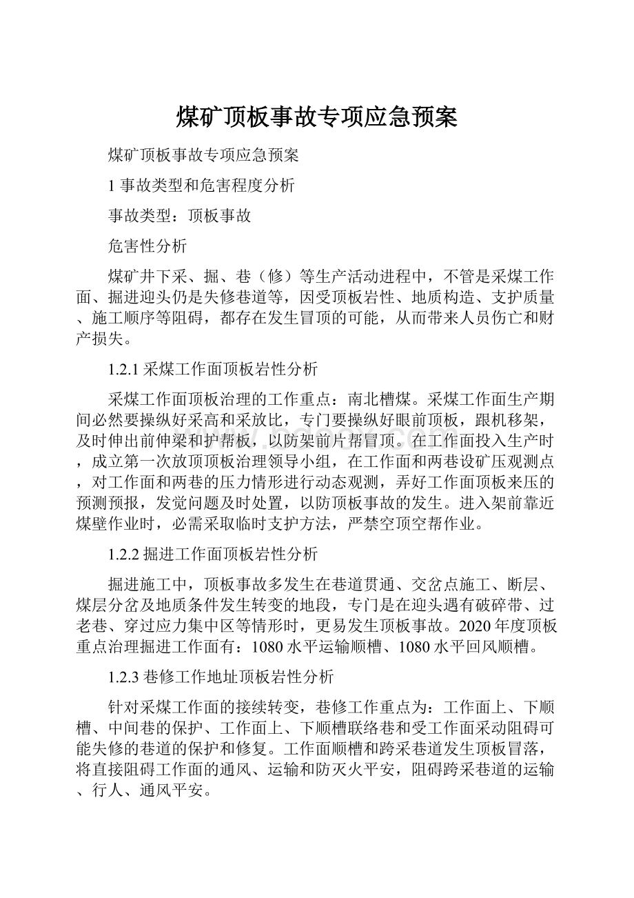 煤矿顶板事故专项应急预案.docx