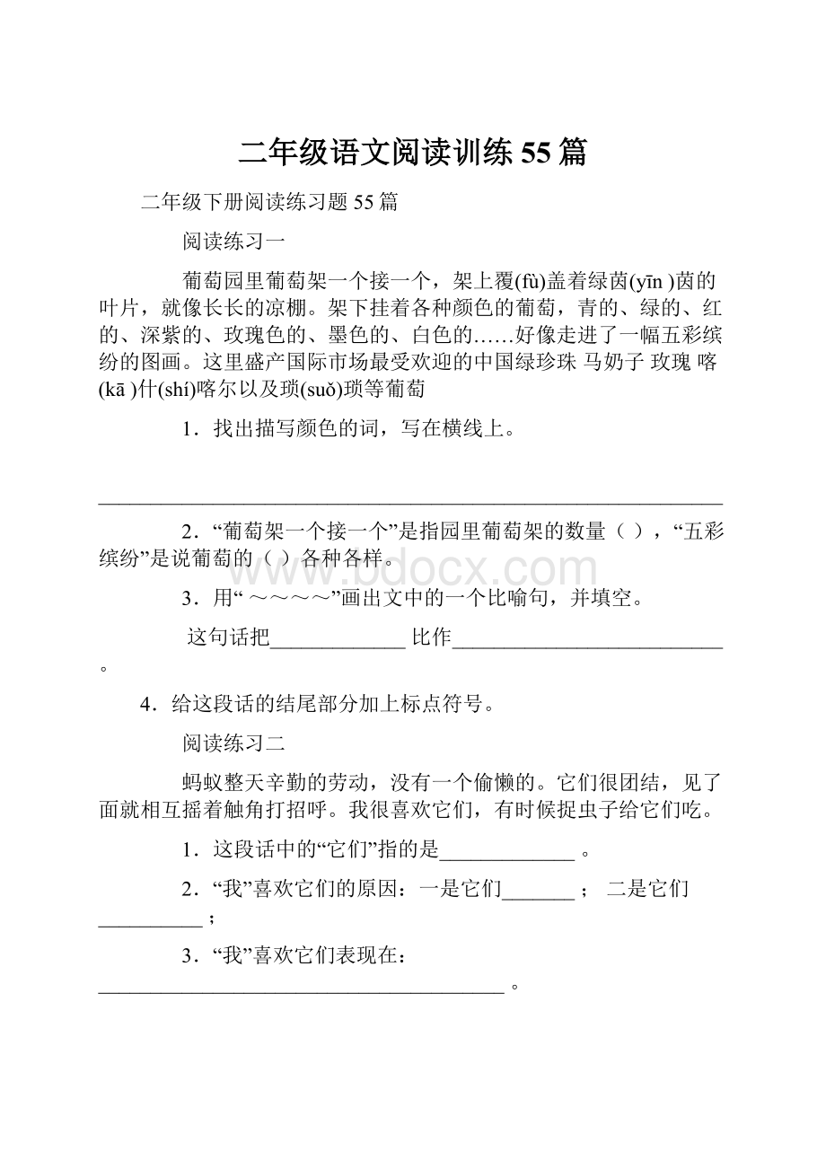 二年级语文阅读训练55篇.docx