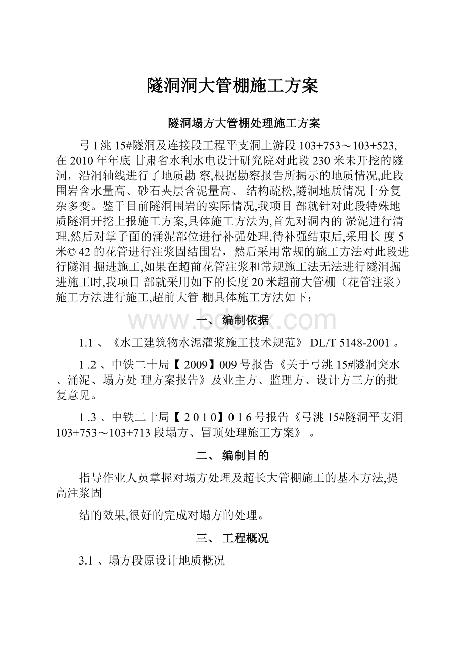 隧洞洞大管棚施工方案.docx