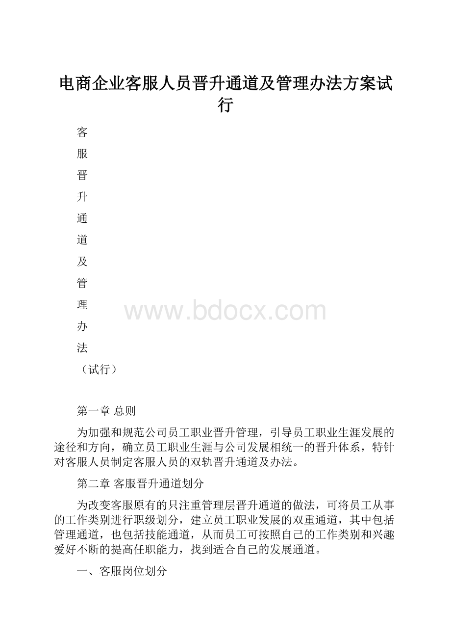 电商企业客服人员晋升通道及管理办法方案试行Word格式.docx