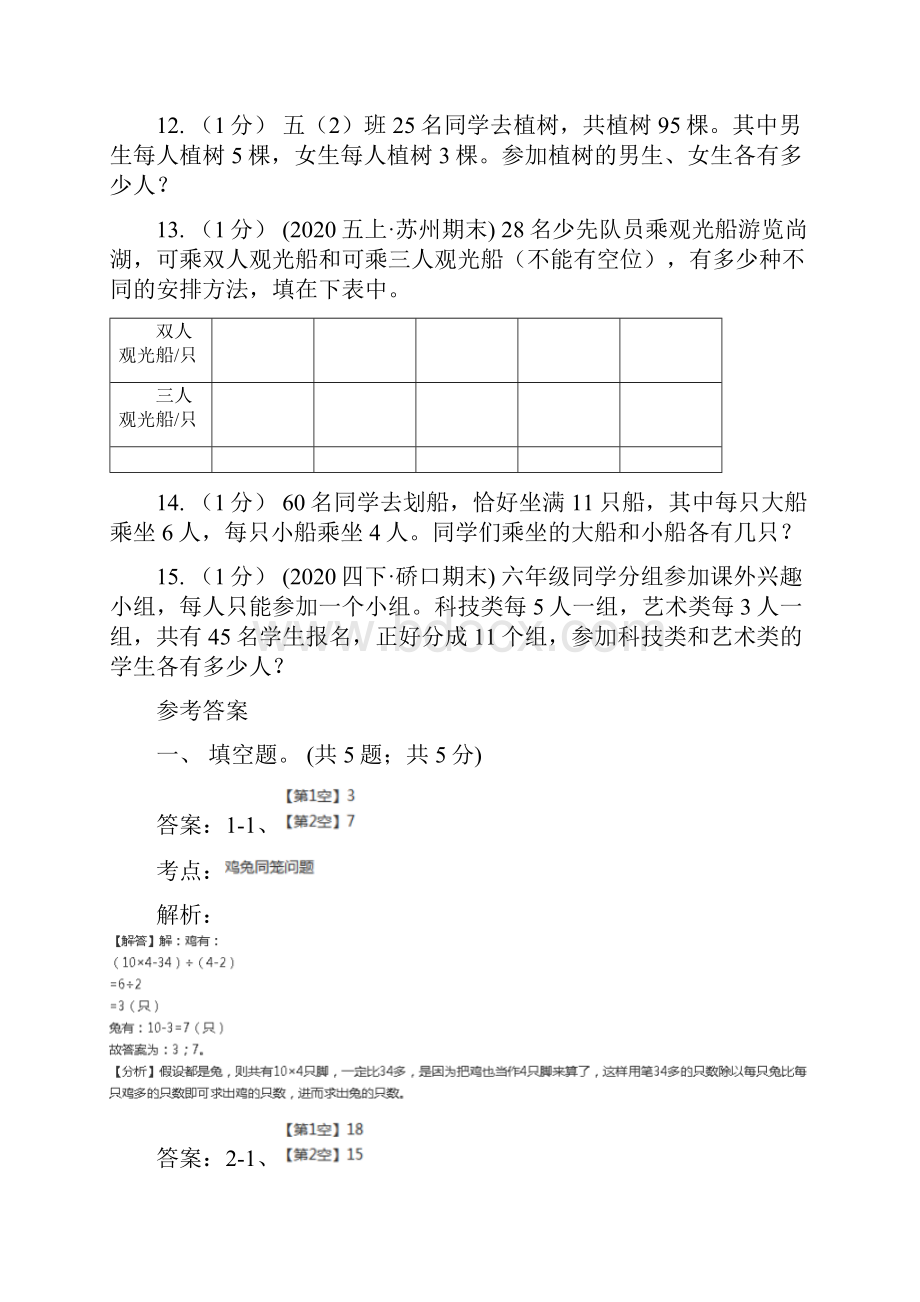 学年小学数学人教版四年级下册第九单元数学广角鸡兔同笼单元卷1I卷Word文件下载.docx_第3页