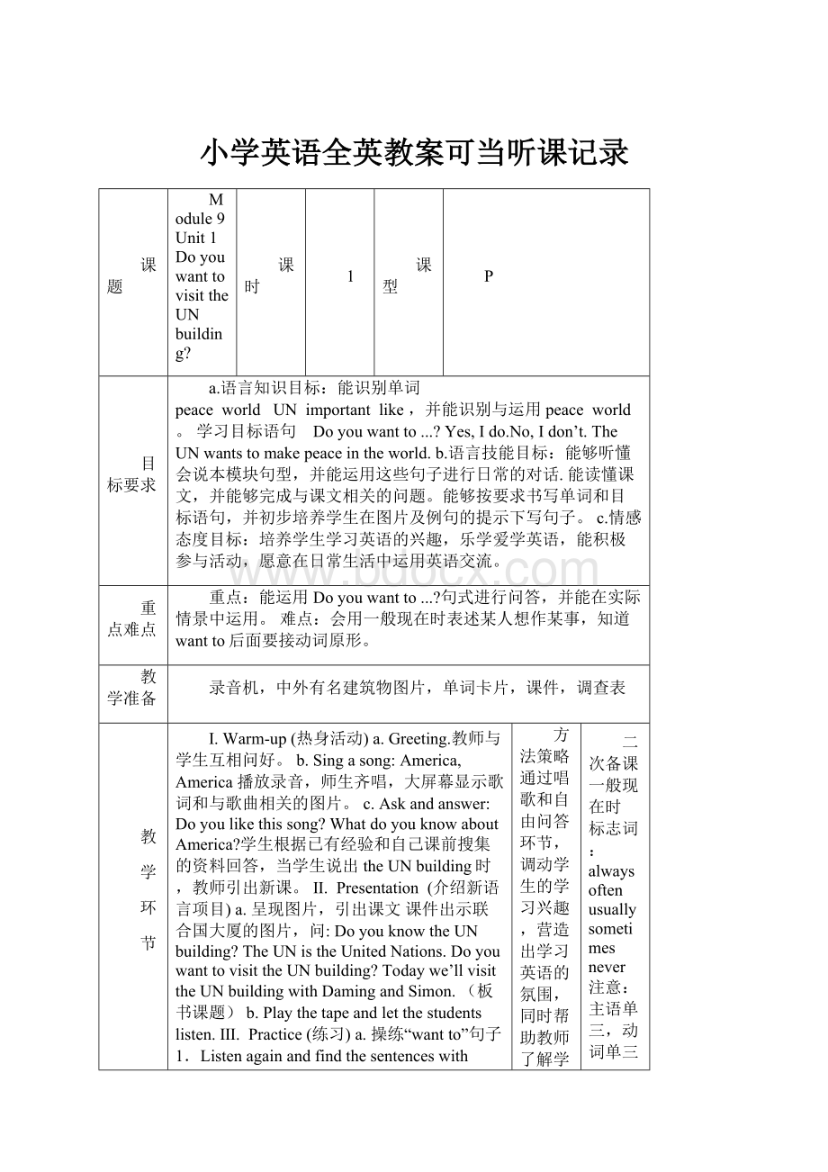 小学英语全英教案可当听课记录.docx_第1页