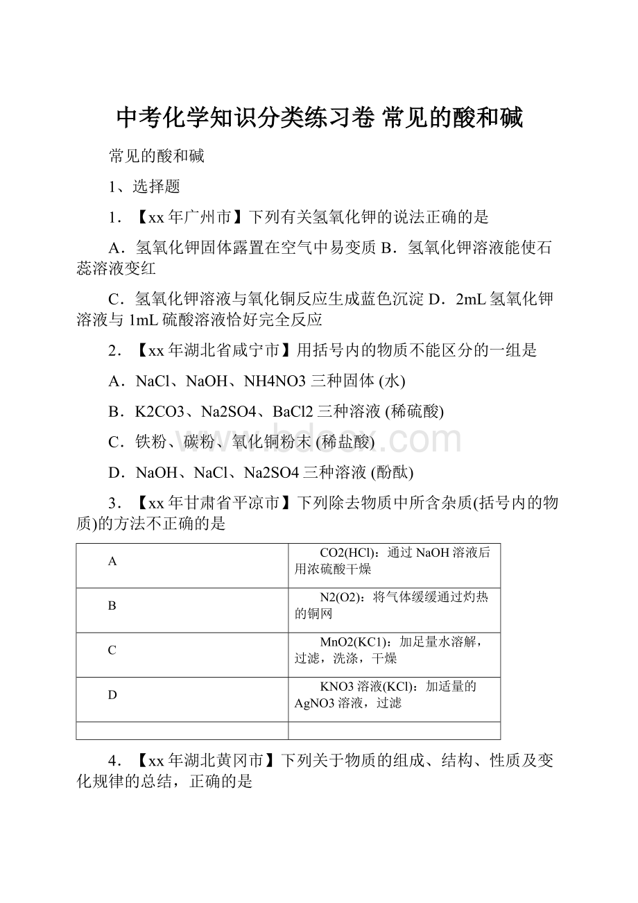 中考化学知识分类练习卷 常见的酸和碱Word格式文档下载.docx