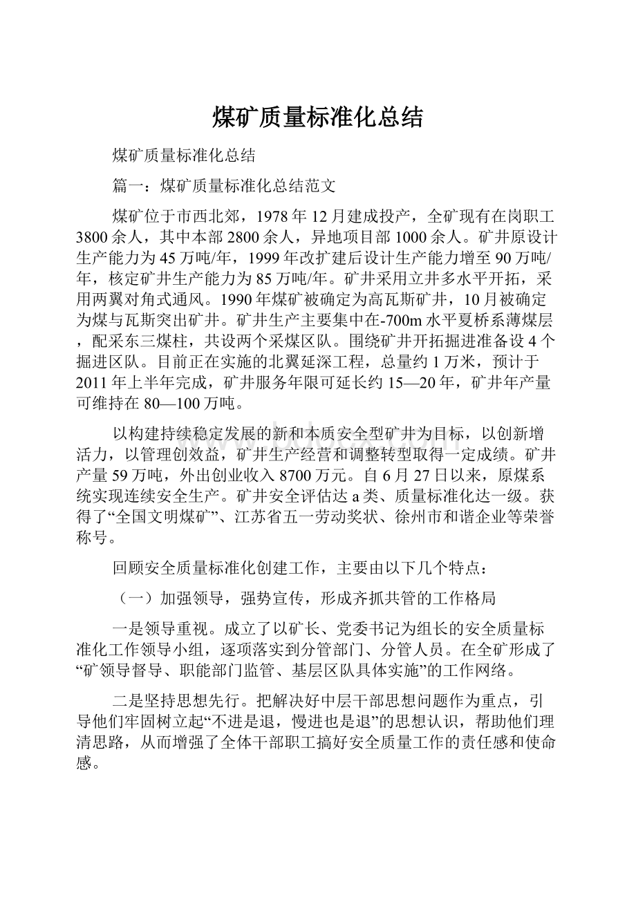 煤矿质量标准化总结Word下载.docx