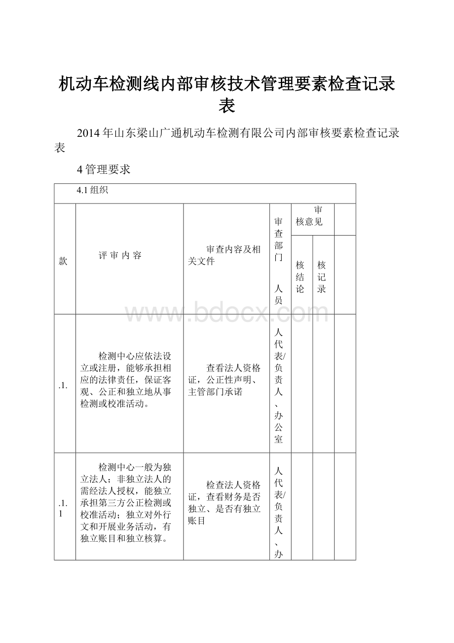 机动车检测线内部审核技术管理要素检查记录表.docx