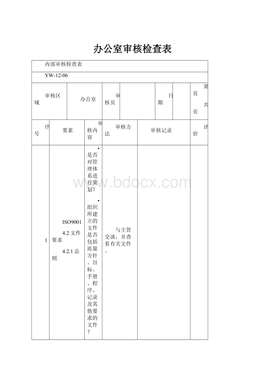 办公室审核检查表.docx_第1页