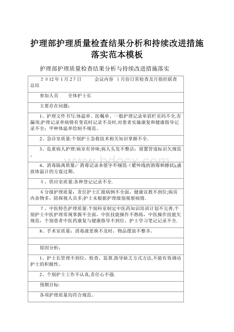 护理部护理质量检查结果分析和持续改进措施落实范本模板.docx