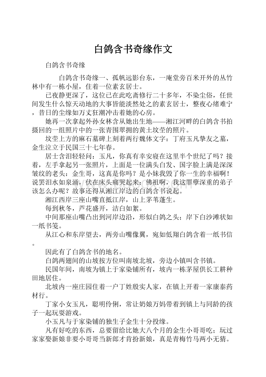 白鸽含书奇缘作文Word格式文档下载.docx