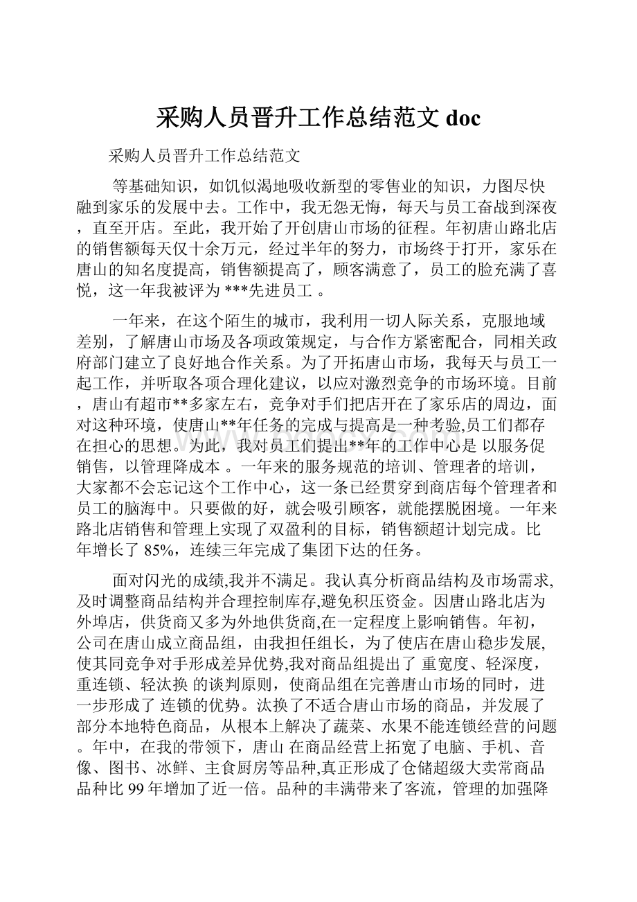 采购人员晋升工作总结范文docWord格式文档下载.docx