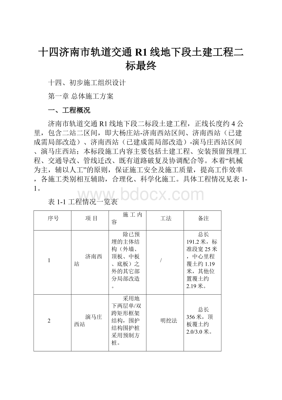 十四济南市轨道交通R1线地下段土建工程二标最终.docx