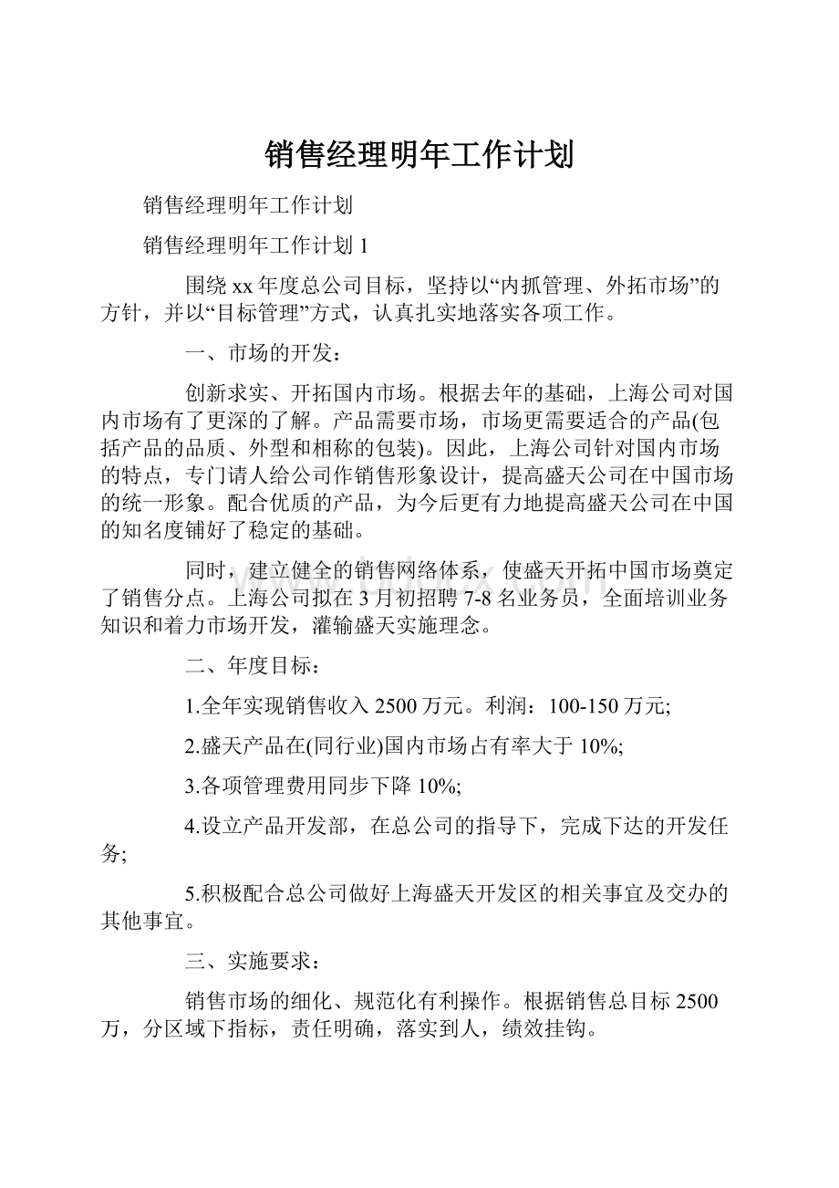 销售经理明年工作计划.docx