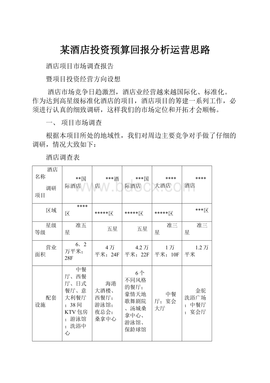 某酒店投资预算回报分析运营思路Word文档格式.docx_第1页